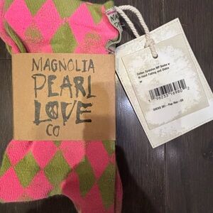 Magnolia Pearl Pink and Green Argyle SHORT Socks Pristine cond, Nvr worn